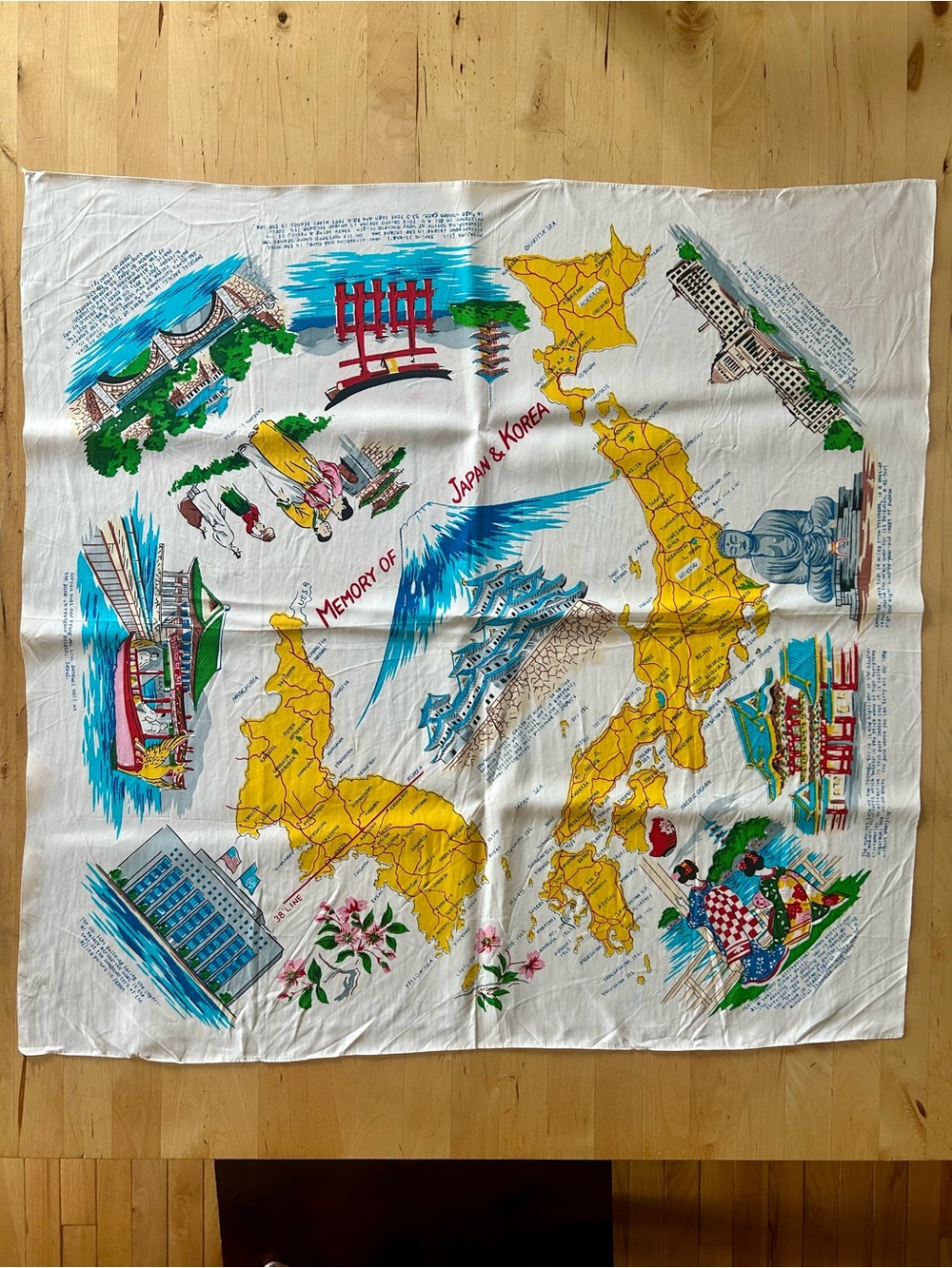 Vintage 1950s Korean War Map Scarf Memory of Japan Korea Torii Co Souvenir GHQ
